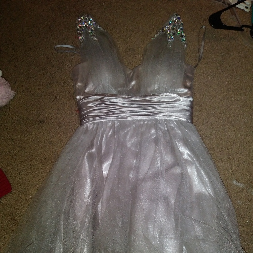 Gray short formal dress.